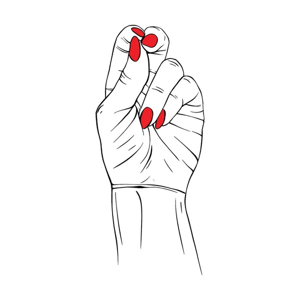 Uñas Rojas Largas Mano Dibujado Gesto Dibujo Vector Ilustración Línea — Vector de stock