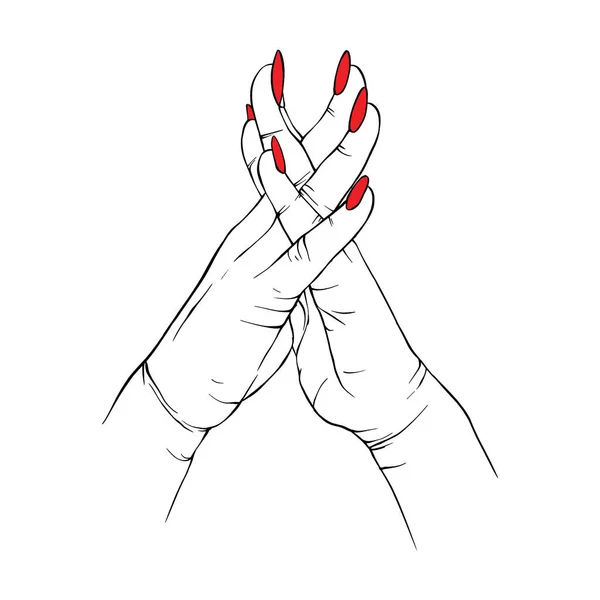 長い赤の爪手描きジェスチャースケッチベクトルイラストラインアート — ストックベクタ