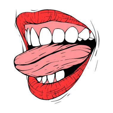 Kırmızı kadın dudakları vektör çizim çizgisi sanatı