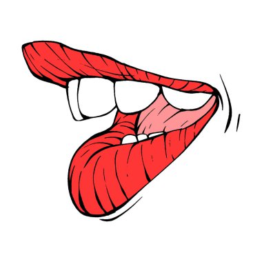 Kırmızı kadın dudakları vektör çizim çizgisi sanatı