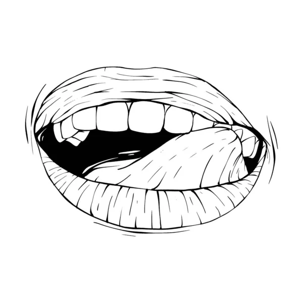 Στόμα Χείλη Σκίτσο Διάνυσμα Εικονογράφηση Γραμμή Τέχνης — Διανυσματικό Αρχείο