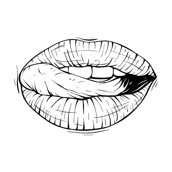 Bouche Lèvres Croquis Vectoriel Illustration Ligne Art — Image vectorielle