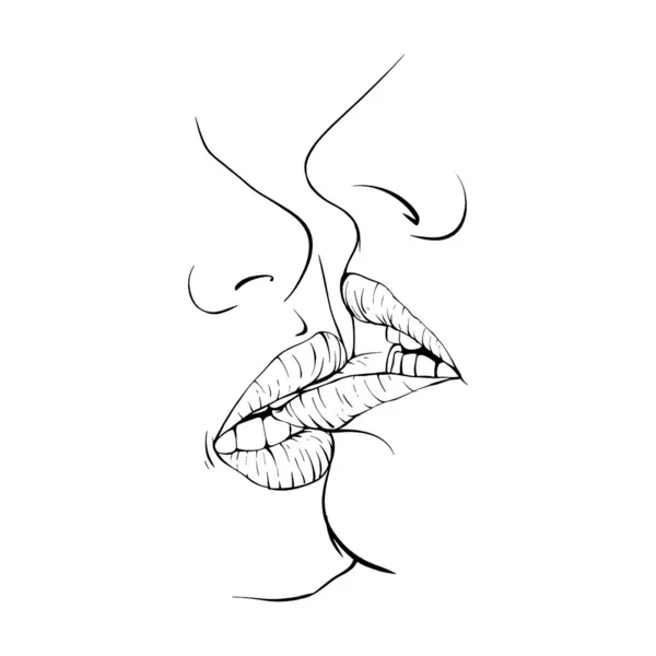 Ζευγάρι Φιλιά Χείλη Σκίτσο Διάνυσμα Εικονογράφηση Γραμμή Τέχνη — Διανυσματικό Αρχείο