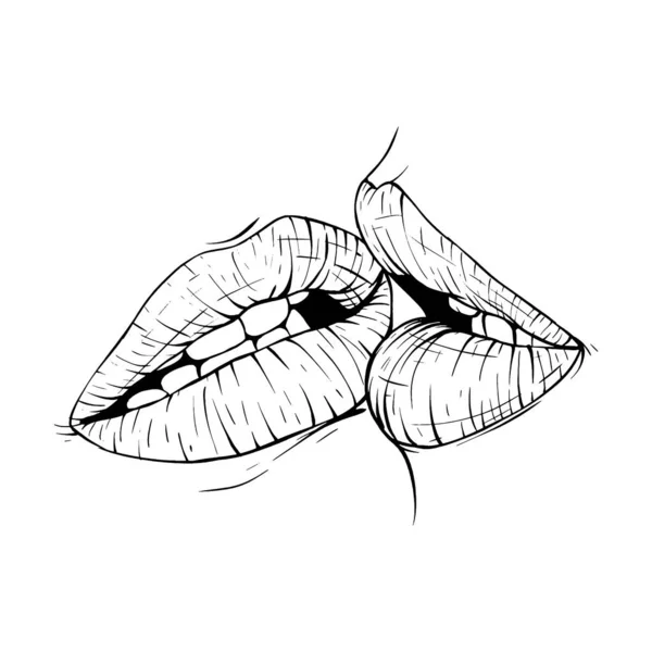 Ζευγάρι Φιλιά Χείλη Σκίτσο Διάνυσμα Εικονογράφηση Γραμμή Τέχνη — Διανυσματικό Αρχείο