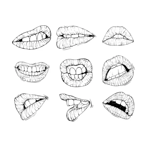 集嘴巴表情画图矢量画线艺术 — 图库矢量图片