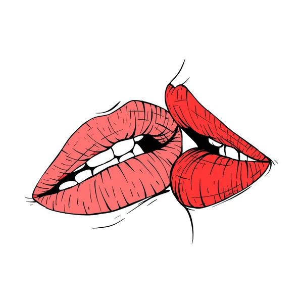 Couple Kissing Lips Sketch Vector Illustration Line Art — Stock Vector