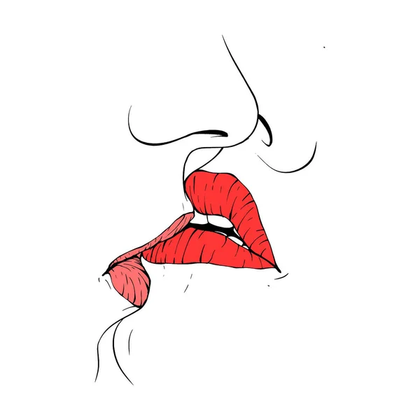Casal Beijar Lábios Esboço Vetor Ilustração Linha Arte —  Vetores de Stock