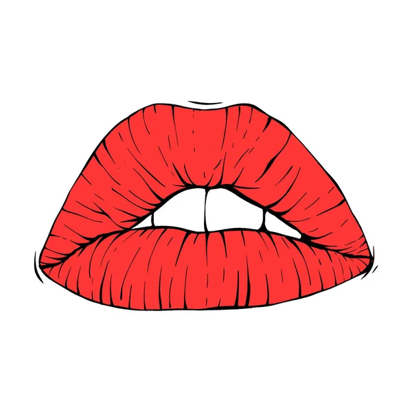 Rote Weibliche Lippen Skizze Vektor Illustration Linie Kunst — Stockvektor