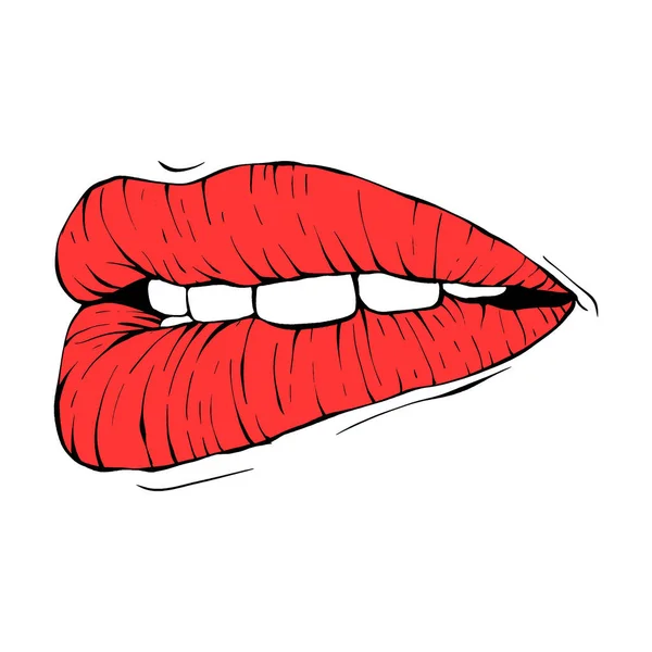 Κόκκινο Θηλυκό Χείλη Σκίτσο Διάνυσμα Εικονογράφηση Γραμμή Τέχνη — Διανυσματικό Αρχείο