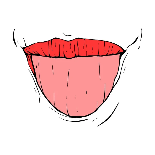 赤い女性の唇のスケッチベクトルイラストラインアート — ストックベクタ
