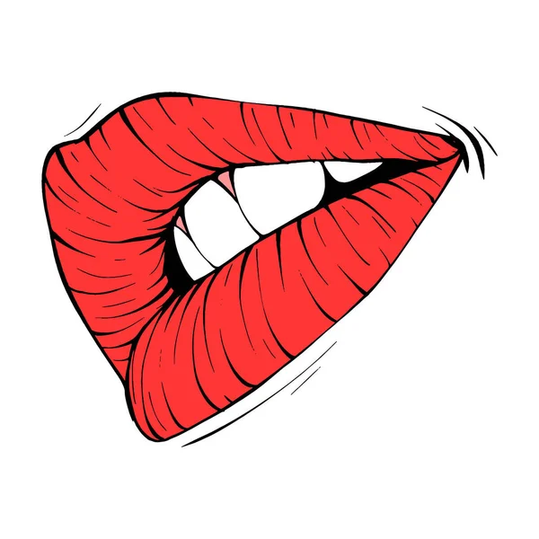 Vermelho Feminino Lábios Esboço Vetor Ilustração Linha Arte —  Vetores de Stock