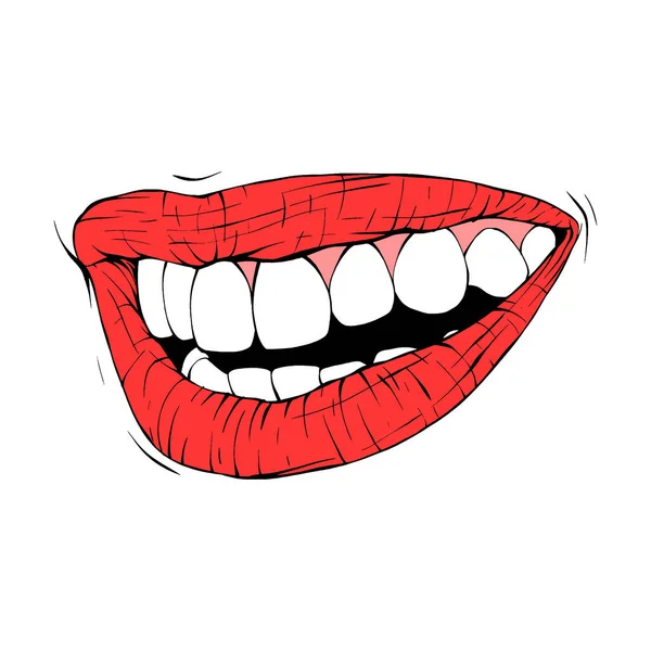 Vermelho Feminino Lábios Esboço Vetor Ilustração Linha Arte — Vetor de Stock