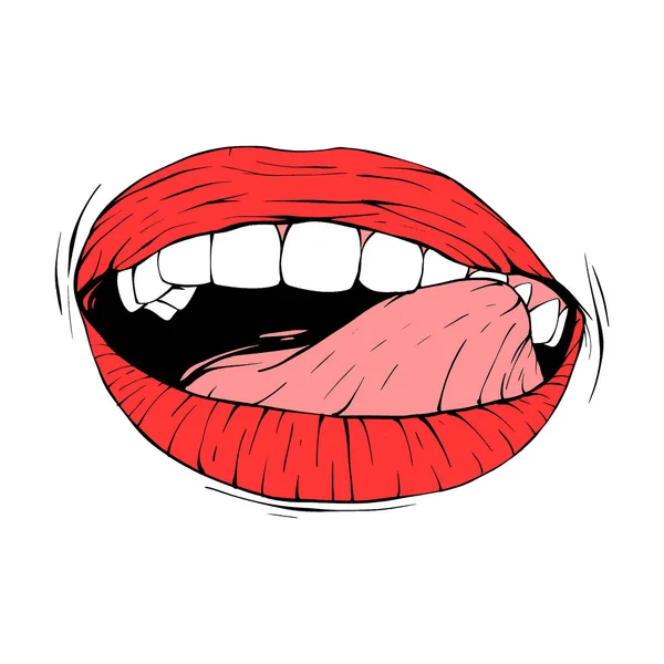 红色女性唇素描矢量画线艺术 — 图库矢量图片