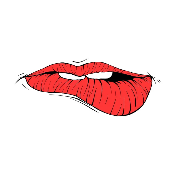 Röda Kvinnliga Läppar Skiss Vektor Illustration Linje Konst — Stock vektor