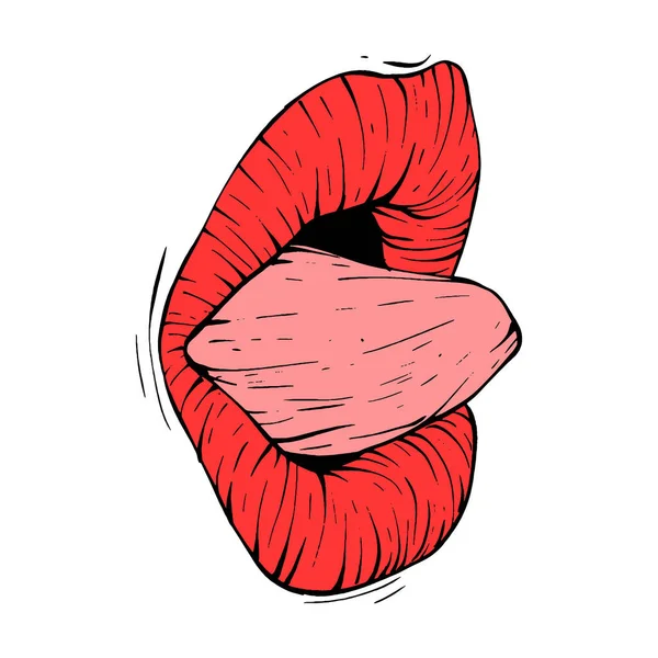 Rode Vrouwelijke Lippen Schets Vector Illustratie Lijn Kunst — Stockvector