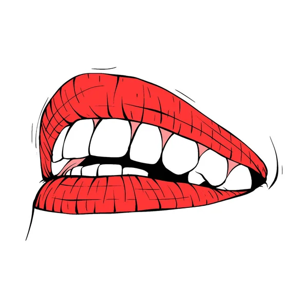Röda Kvinnliga Läppar Skiss Vektor Illustration Linje Konst — Stock vektor