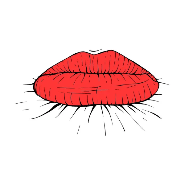 Κόκκινο Θηλυκό Χείλη Σκίτσο Διάνυσμα Εικονογράφηση Γραμμή Τέχνη — Διανυσματικό Αρχείο