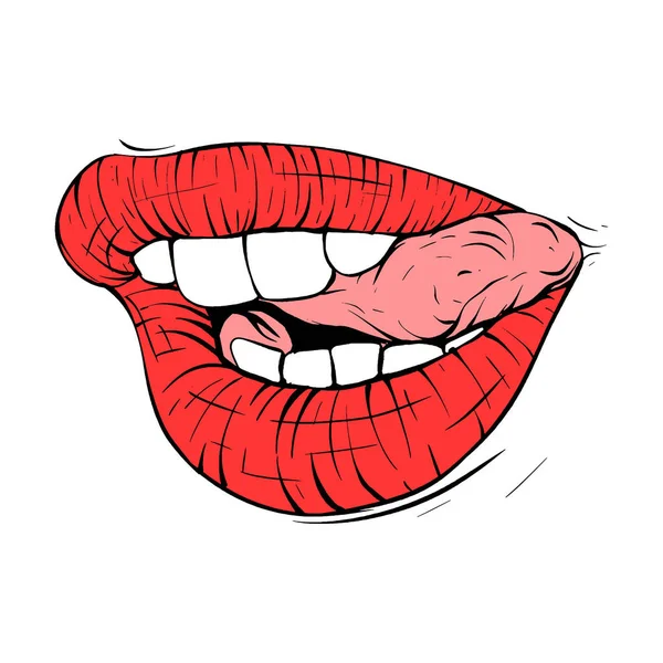 Vermelho Feminino Lábios Esboço Vetor Ilustração Linha Arte — Vetor de Stock