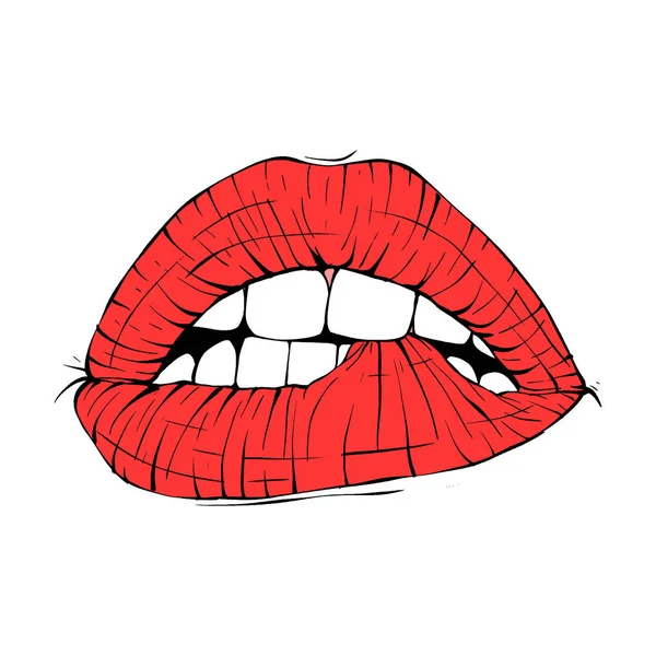 Wanita Merah Bibir Sketsa Vektor Gambar Garis Gambar - Stok Vektor