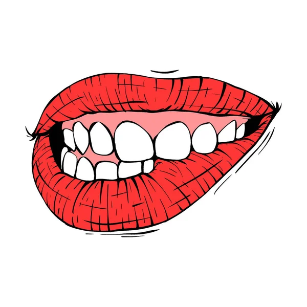 Red Female Lips Sketch Vector Illustration Line Art — Stock Vector