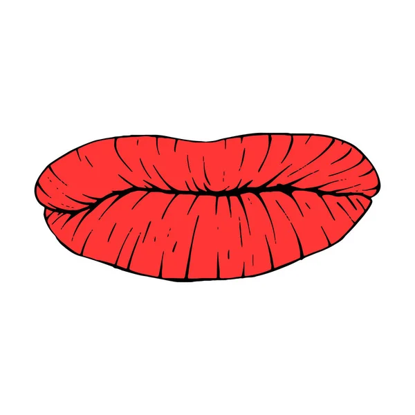Rosso Femmina Labbra Schizzo Vettore Illustrazione Linea Arte — Vettoriale Stock