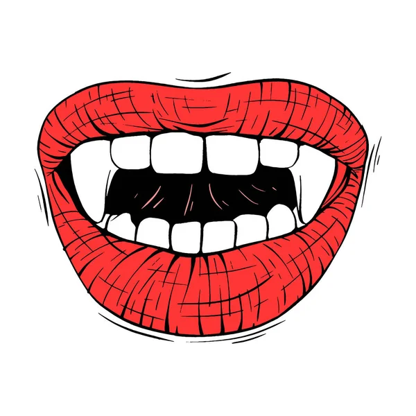 Vermelho Vampiro Lábios Esboço Vetor Ilustração Linha Arte —  Vetores de Stock