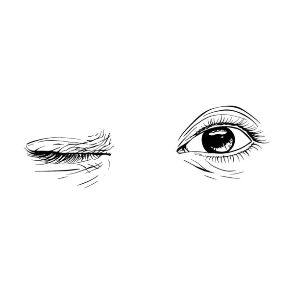 Красива Намальована Рука Ескіз Жіночих Очей Векторні Ілюстрації Лінії Мистецтва — стоковий вектор