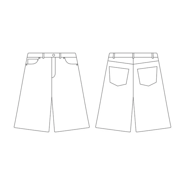 Modello Lunghezza Pantaloncini Larghi Vettoriale Illustrazione Design Piatto Contorno Abbigliamento — Vettoriale Stock