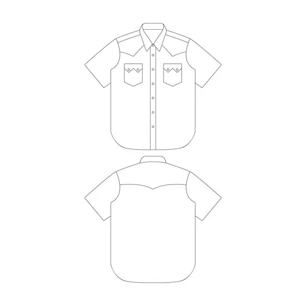 Template Short Sleeve Sawtooth Pockets Western Shirt Vector Illustration Flat — Stock Vector