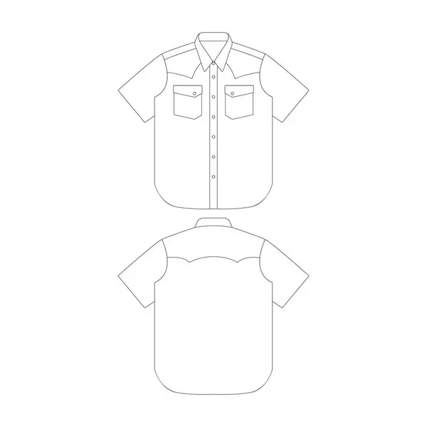 Πρότυπο Κοντό Μανίκι Πλάγιες Τσέπες Δυτική Πουκάμισο Διανυσματική Απεικόνιση Επίπεδη — Διανυσματικό Αρχείο
