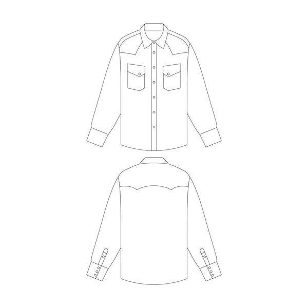 Modelo Inclinado Bolsos Ocidental Camisa Vetor Ilustração Plana Design Esboço — Vetor de Stock