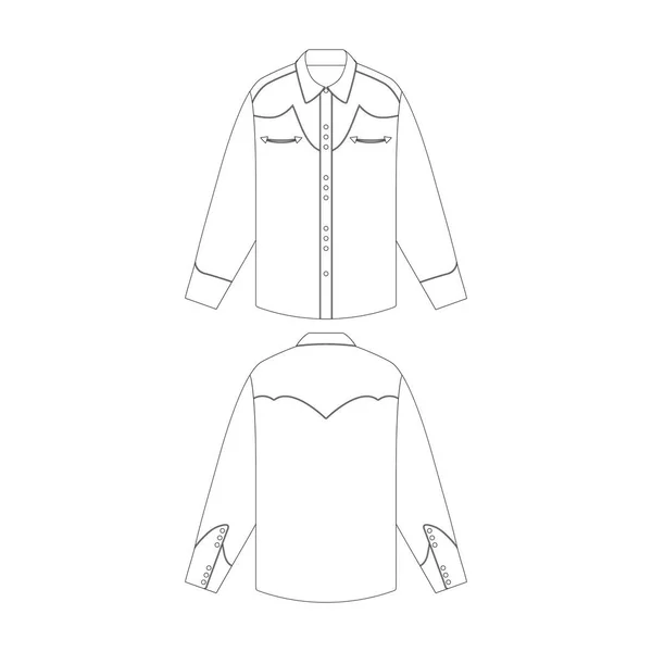 Template Smile Pockets Western Shirt Vector Illustration Flat Design Outline — Stock Vector