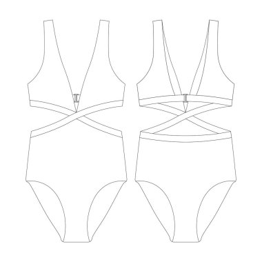 şablon kesme mayolu vektör çizimi düz tasarım elbise koleksiyonu