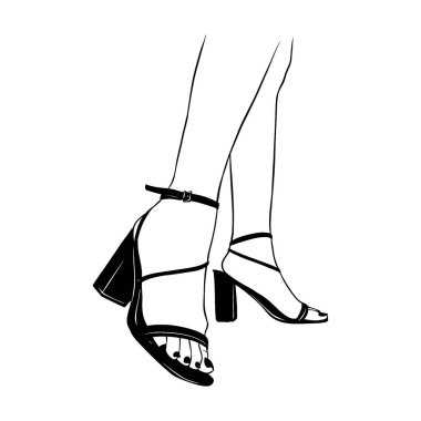 Yüksek topuklu ayakkabılı kadın bacakları. El çizimi çizimi vektör çizimi sanatı