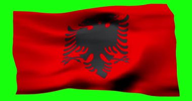 Arnavutluk 'un gerçekçi bayrağı. Rüzgarın dalgalı dokusunun tasviri.