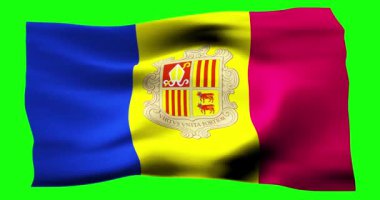 Andorra 'nın gerçekçi bayrağı. Rüzgarın dalgalı dokusunun tasviri.