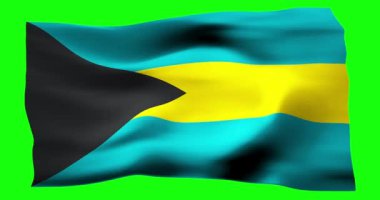 Bahamalar 'ın gerçekçi bayrağı. Rüzgarın dalgalı dokusunun tasviri.