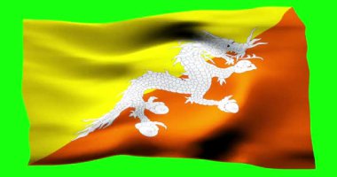 Bhutan 'ın gerçekçi bayrağı. Rüzgarın dalgalı dokusunun tasviri.