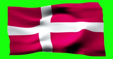 Danimarka 'nın gerçekçi bayrağı. Rüzgarın dalgalı dokusunun tasviri.