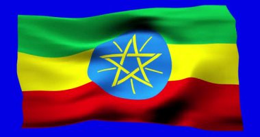 Etiyopya 'nın gerçekçi bayrağı. Rüzgarın dalgalı dokusunun tasviri.
