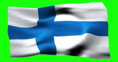 Finlandiya 'nın gerçekçi bayrağı. Rüzgarın dalgalı dokusunun tasviri.