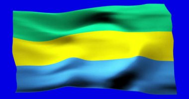Gabon 'un gerçekçi bayrağı. Rüzgarın dalgalı dokusunun tasviri.