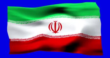 İran 'ın gerçekçi bayrağı. Rüzgarın dalgalı dokusunun tasviri.