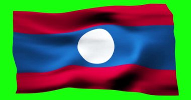 Laos 'un gerçekçi bayrağı. Rüzgarın dalgalı dokusunun tasviri.