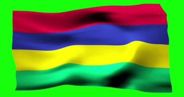 Mauritius 'un gerçekçi bayrağı. Rüzgarın dalgalı dokusunun tasviri.