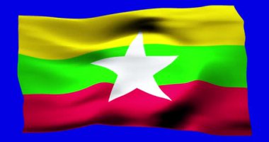 Myanmar 'ın gerçekçi bayrağı. Rüzgarın dalgalı dokusunun tasviri.