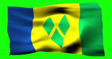 Saint Vincent ve Grenadinler 'in gerçekçi bayrağı. Rüzgarın dalgalı dokusunun tasviri.