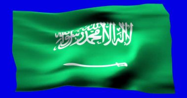 Suudi Arabistan 'ın gerçekçi bayrağı.. Rüzgarın dalgalı dokusunun tasviri.