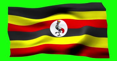 Uganda 'nın gerçekçi bayrağı. Rüzgarın dalgalı dokusunun tasviri.