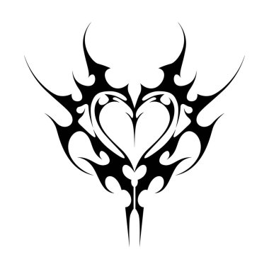 Neo kabilesinin y2k gotik tarzı dövmesi. Siber silizm kalp tasarımı. Siyah beyaz vektör illüstrasyonu.